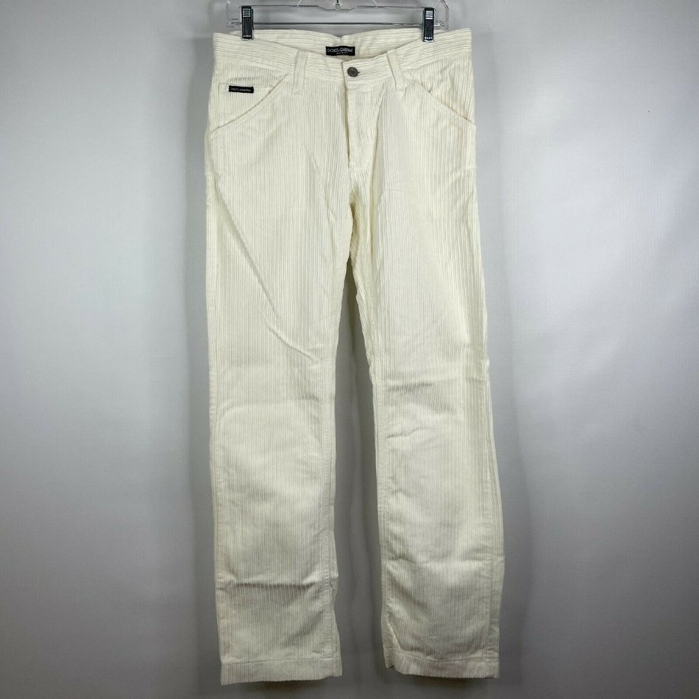 Vintage 90s Y2K Dolce Gabbana White Corduroy Straight Leg Pants Jeans 34 X 33